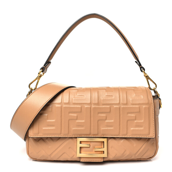 Fendi Nappa Ff Embossed Baguette Miele #180620F24B - Picture 1 of 12